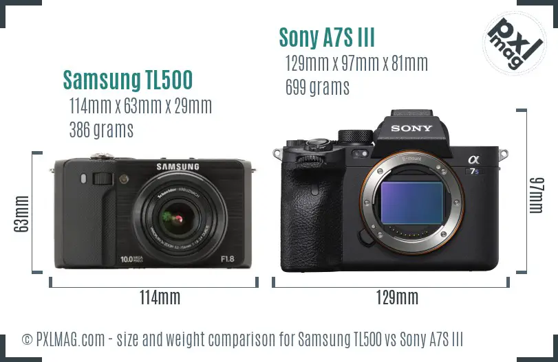 Samsung TL500 vs Sony A7S III size comparison