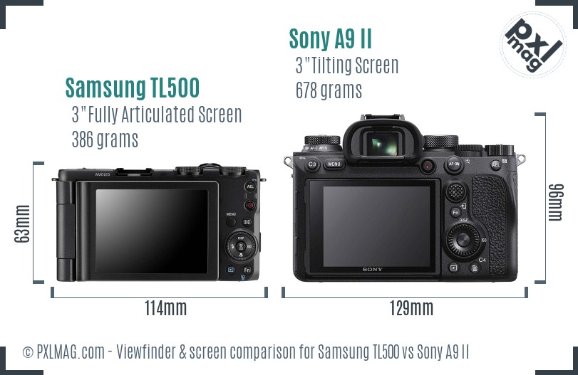 Samsung TL500 vs Sony A9 II Screen and Viewfinder comparison