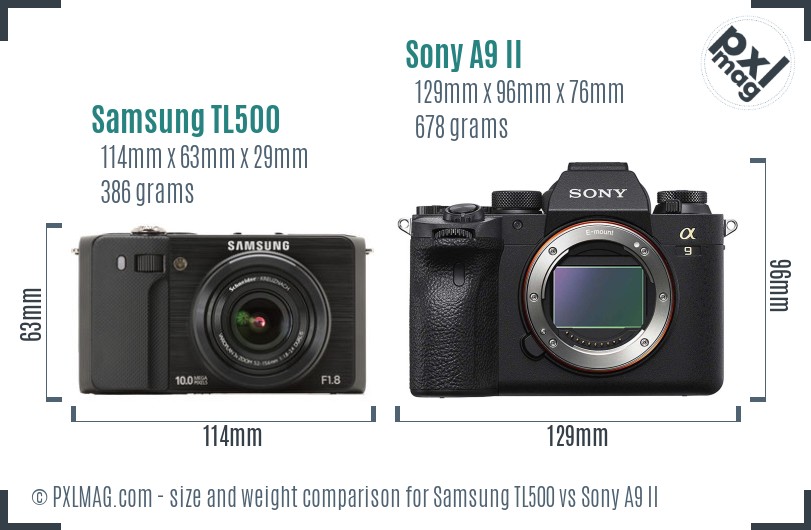 Samsung TL500 vs Sony A9 II size comparison Samsung TL500 vs Sony A9 II size comparison