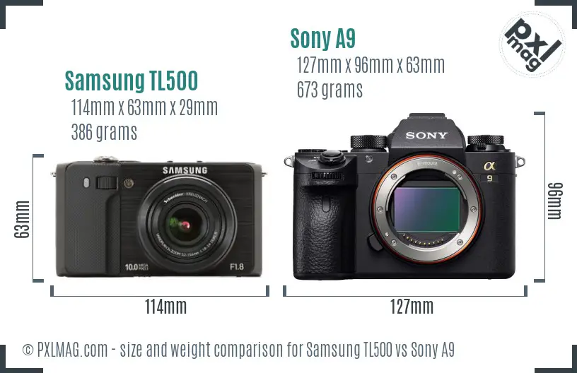 Samsung TL500 vs Sony A9 size comparison Samsung TL500 vs Sony A9 size comparison
