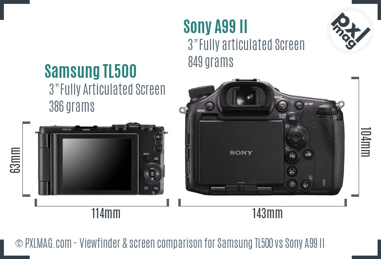 Samsung TL500 vs Sony A99 II Screen and Viewfinder comparison