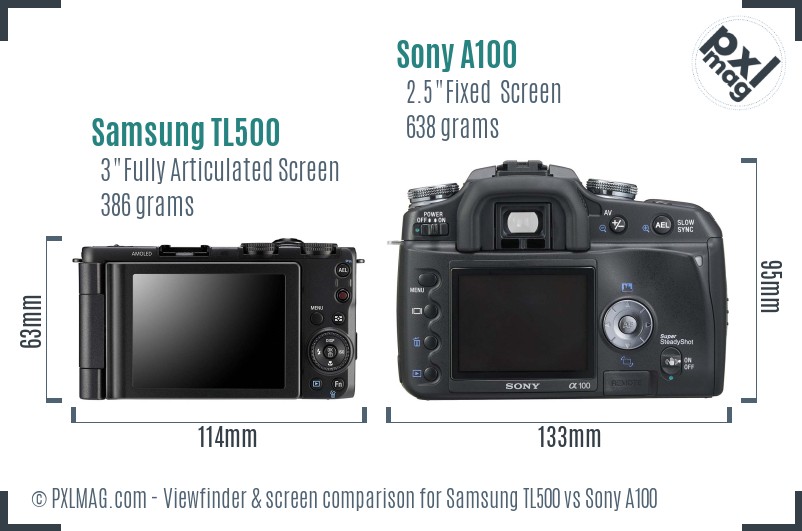 Samsung TL500 vs Sony A100 Screen and Viewfinder comparison