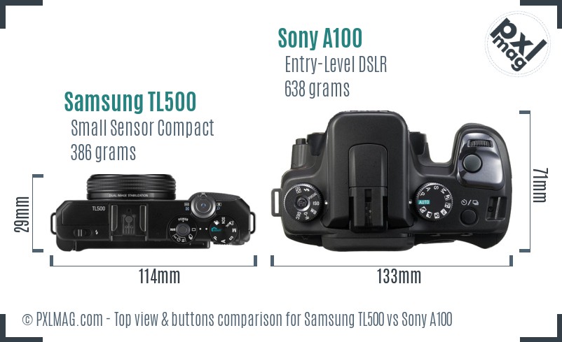 Samsung TL500 vs Sony A100 top view buttons comparison