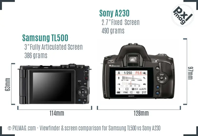 Samsung TL500 vs Sony A230 Screen and Viewfinder comparison