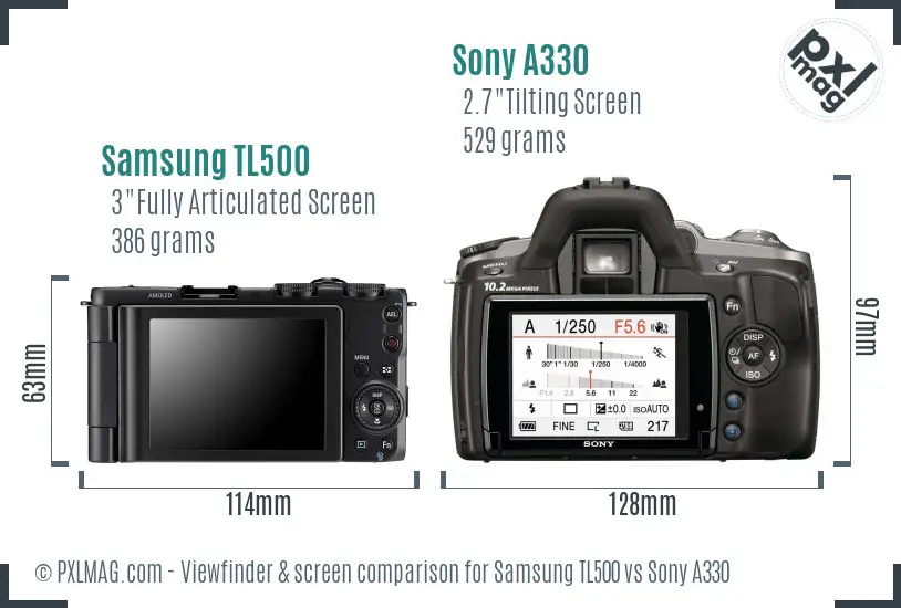 Samsung TL500 vs Sony A330 Screen and Viewfinder comparison