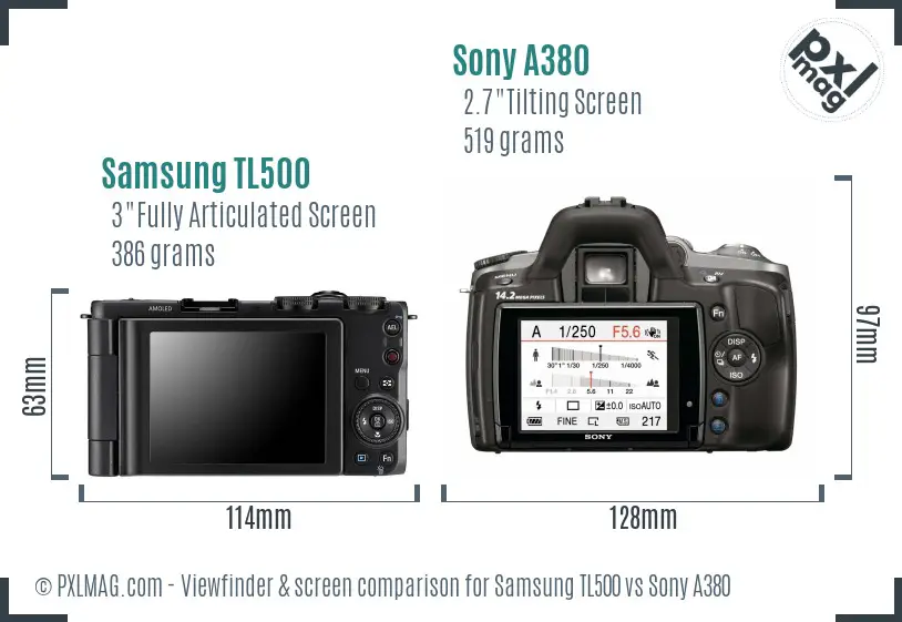 Samsung TL500 vs Sony A380 Screen and Viewfinder comparison