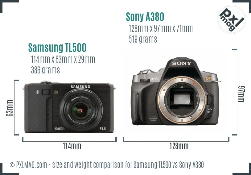 Samsung TL500 vs Sony A380 size comparison