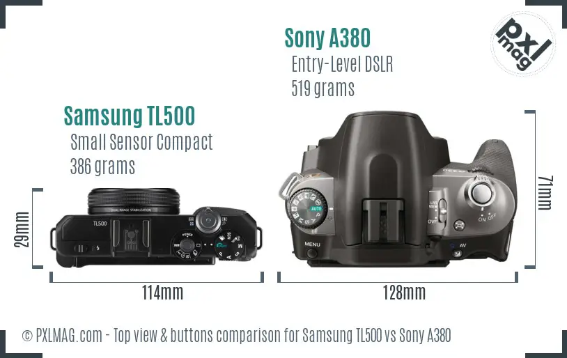 Samsung TL500 vs Sony A380 top view buttons comparison