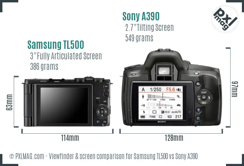 Samsung TL500 vs Sony A390 Screen and Viewfinder comparison