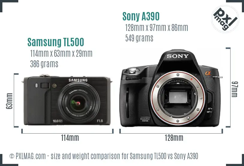 Samsung TL500 vs Sony A390 size comparison