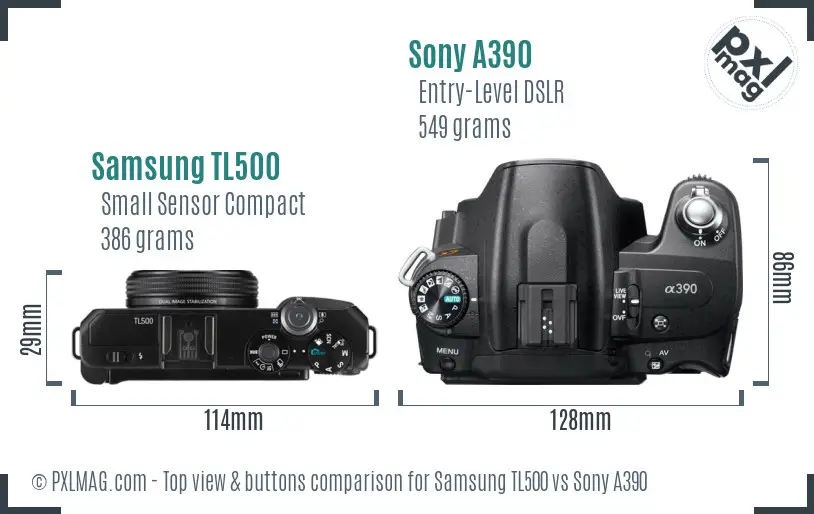 Samsung TL500 vs Sony A390 top view buttons comparison