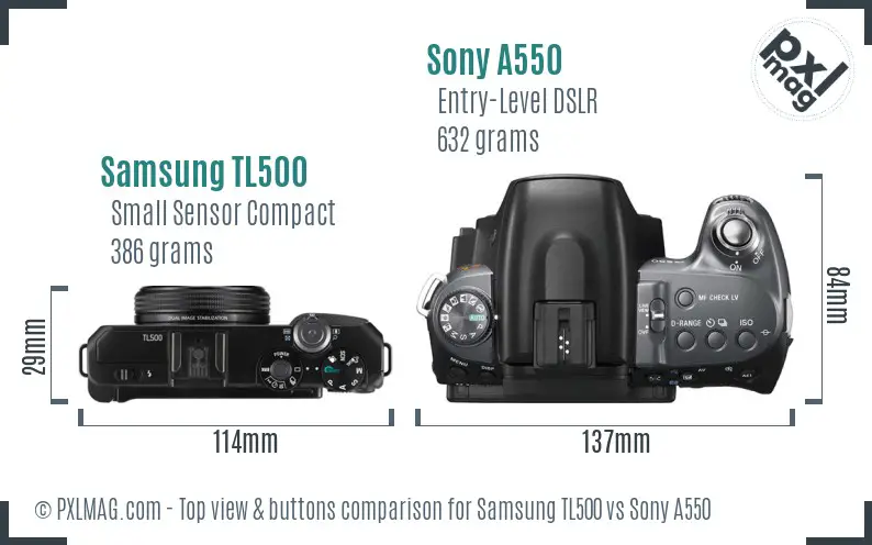 Samsung TL500 vs Sony A550 top view buttons comparison