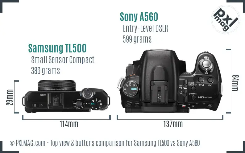 Samsung TL500 vs Sony A560 top view buttons comparison