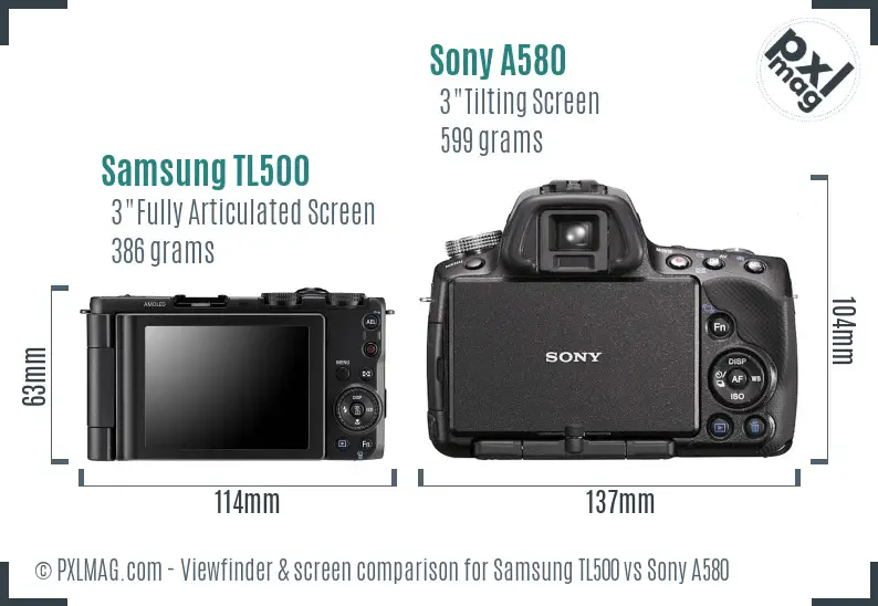 Samsung TL500 vs Sony A580 Screen and Viewfinder comparison