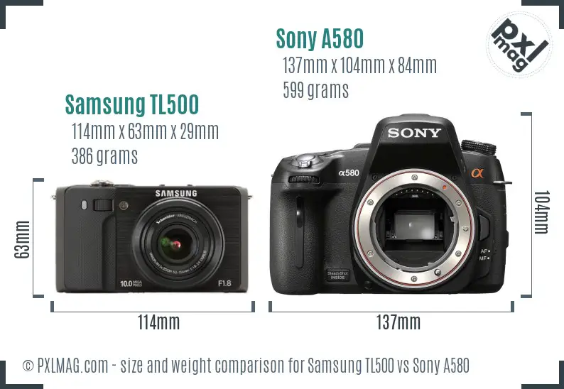 Samsung TL500 vs Sony A580 size comparison