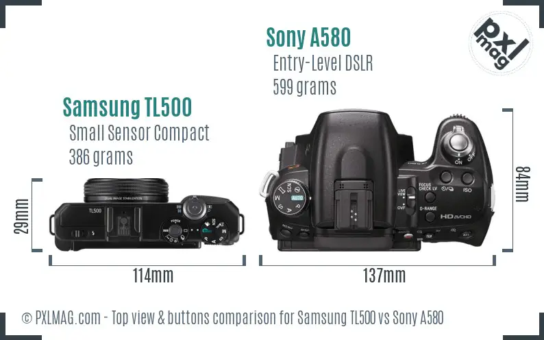 Samsung TL500 vs Sony A580 top view buttons comparison