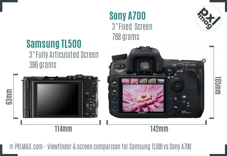 Samsung TL500 vs Sony A700 Screen and Viewfinder comparison Samsung TL500 vs Sony A700 Screen and Viewfinder comparison