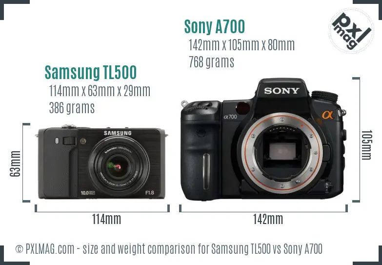Samsung TL500 vs Sony A700 size comparison Samsung TL500 vs Sony A700 size comparison