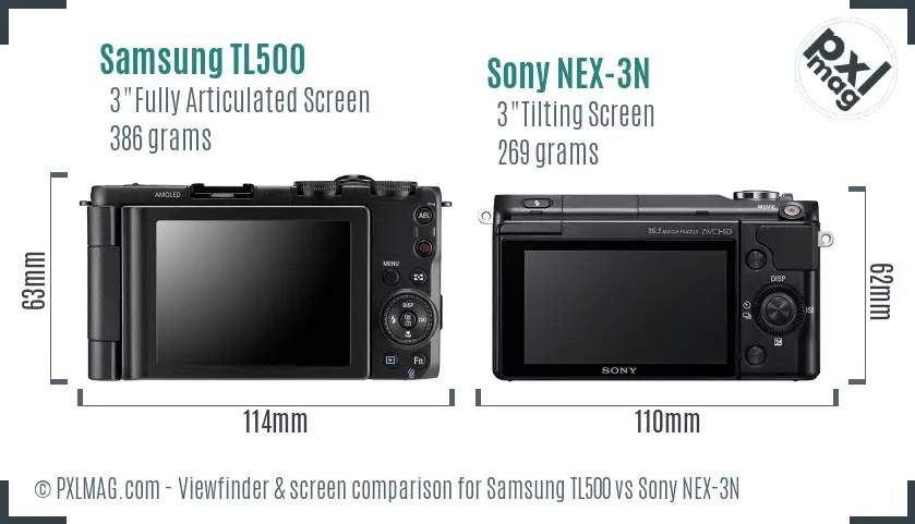 Samsung TL500 vs Sony NEX-3N Screen and Viewfinder comparison