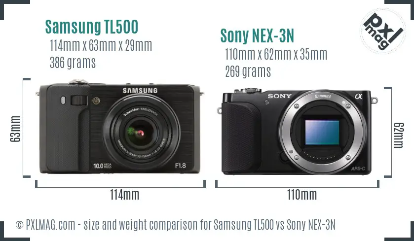 Samsung TL500 vs Sony NEX-3N size comparison