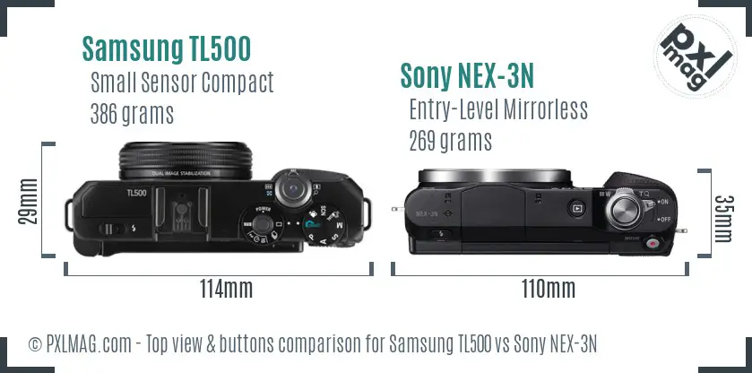 Samsung TL500 vs Sony NEX-3N top view buttons comparison