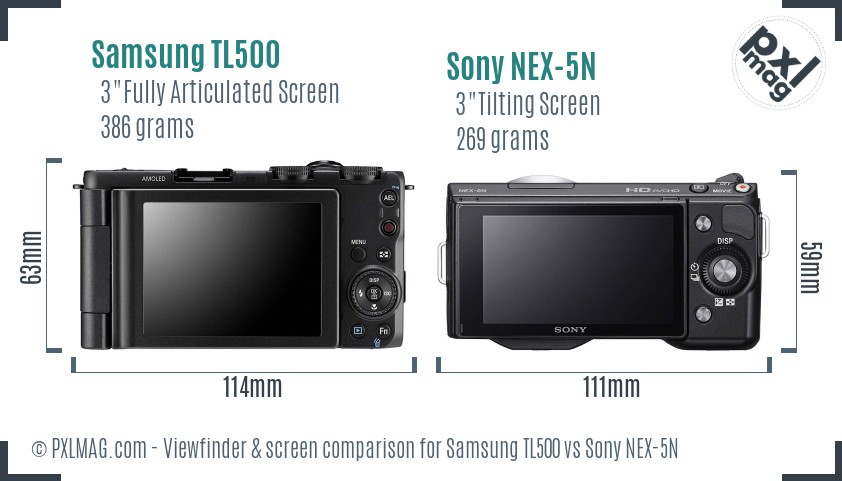 Samsung TL500 vs Sony NEX-5N Screen and Viewfinder comparison