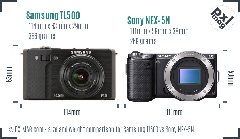 Samsung TL500 vs Sony NEX-5N size comparison