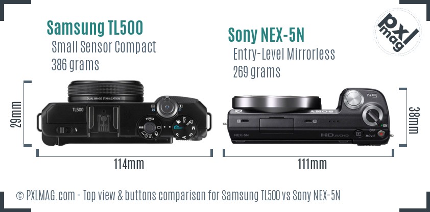 Samsung TL500 vs Sony NEX-5N top view buttons comparison