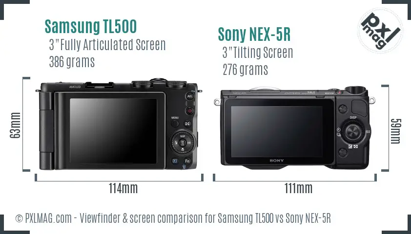 Samsung TL500 vs Sony NEX-5R Screen and Viewfinder comparison