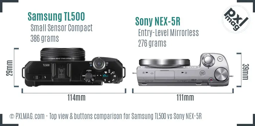 Samsung TL500 vs Sony NEX-5R top view buttons comparison