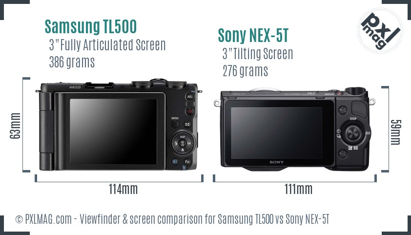Samsung TL500 vs Sony NEX-5T Screen and Viewfinder comparison