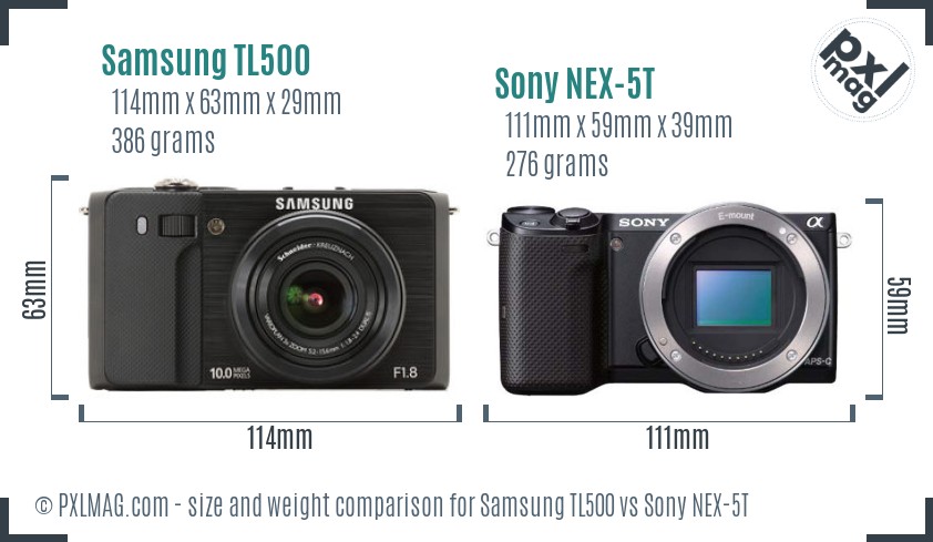 Samsung TL500 vs Sony NEX-5T size comparison