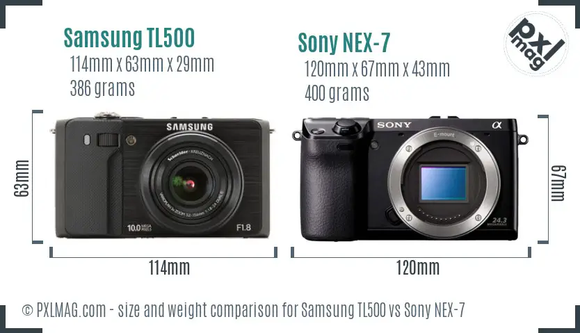Samsung TL500 vs Sony NEX-7 size comparison