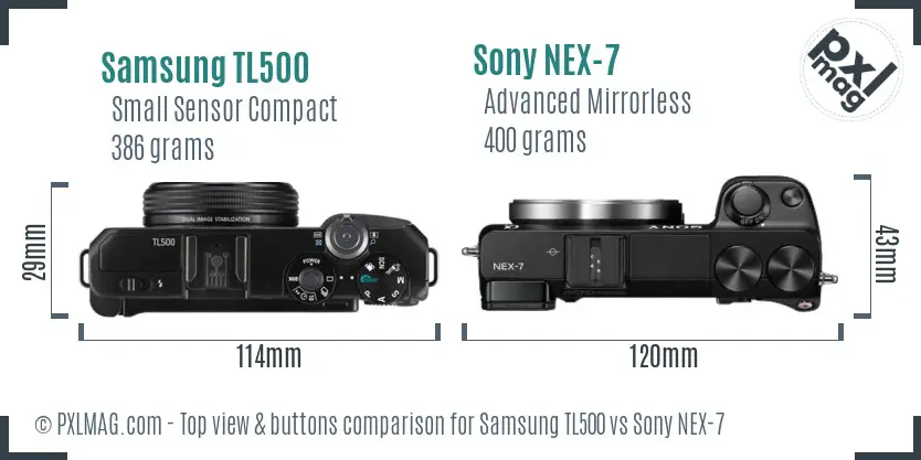 Samsung TL500 vs Sony NEX-7 top view buttons comparison