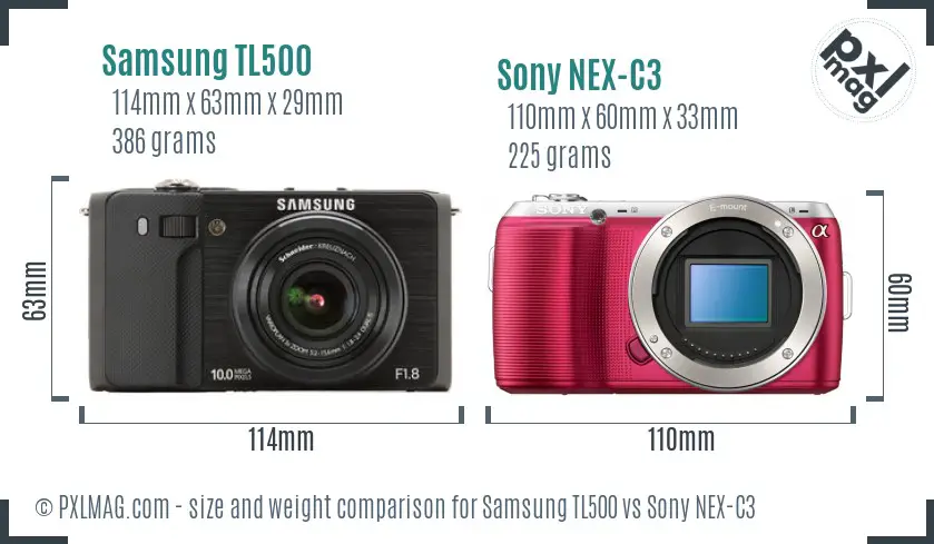 Samsung TL500 vs Sony NEX-C3 size comparison Samsung TL500 vs Sony NEX-C3 size comparison