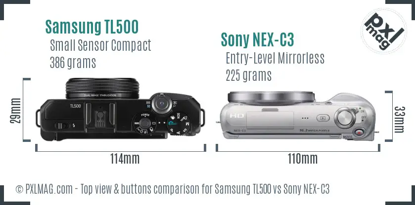Samsung TL500 vs Sony NEX-C3 top view buttons comparison Samsung TL500 vs Sony NEX-C3 top view buttons comparison