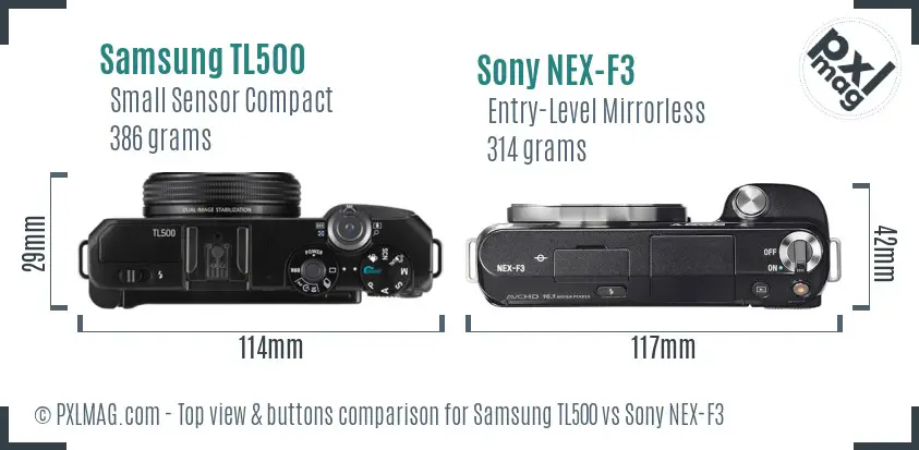 Samsung TL500 vs Sony NEX-F3 top view buttons comparison Samsung TL500 vs Sony NEX-F3 top view buttons comparison
