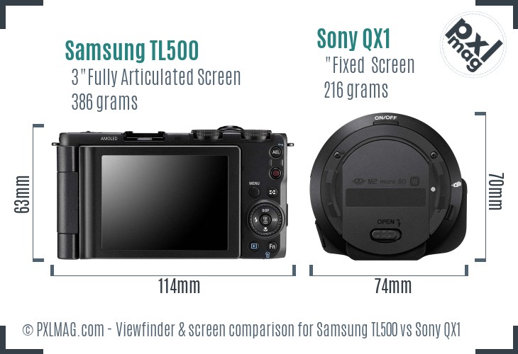 Samsung TL500 vs Sony QX1 Screen and Viewfinder comparison