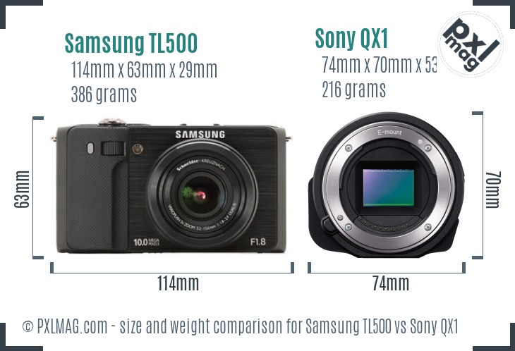 Samsung TL500 vs Sony QX1 size comparison Samsung TL500 vs Sony QX1 size comparison