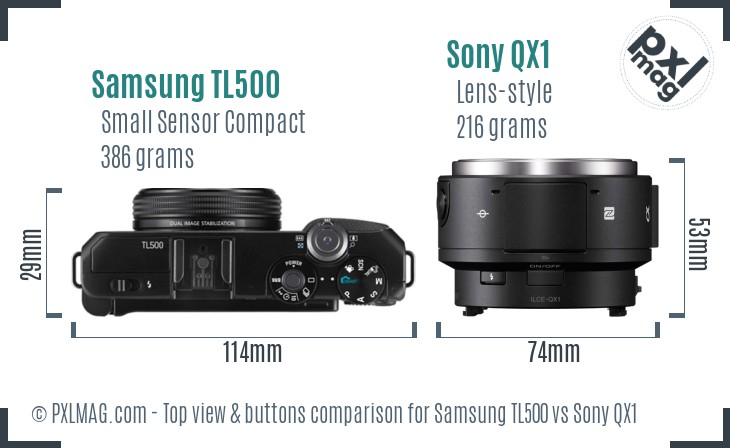 Samsung TL500 vs Sony QX1 top view buttons comparison