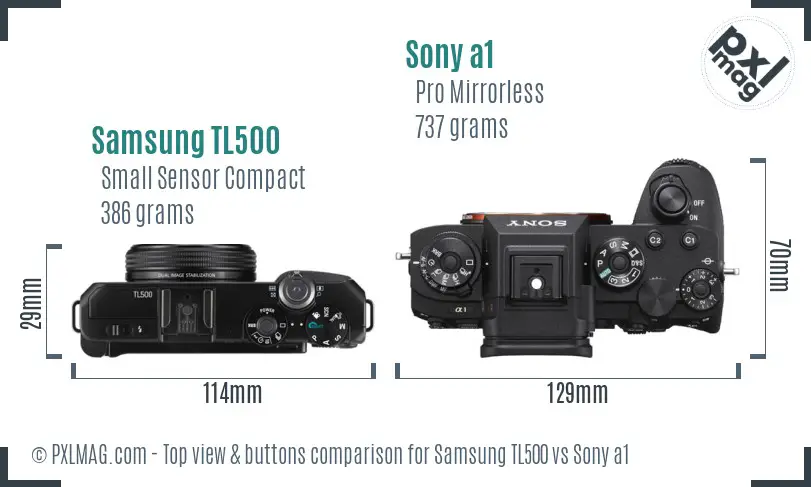Samsung TL500 vs Sony a1 top view buttons comparison
