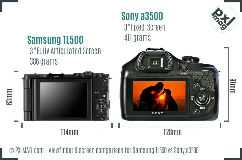 Samsung TL500 vs Sony a3500 Screen and Viewfinder comparison