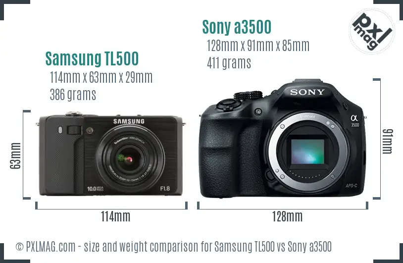 Samsung TL500 vs Sony a3500 size comparison