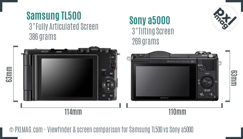 Samsung TL500 vs Sony a5000 Screen and Viewfinder comparison