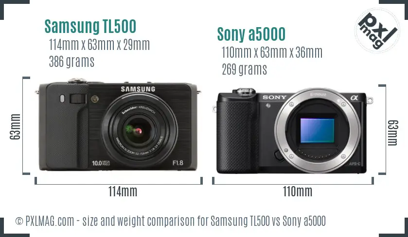 Samsung TL500 vs Sony a5000 size comparison