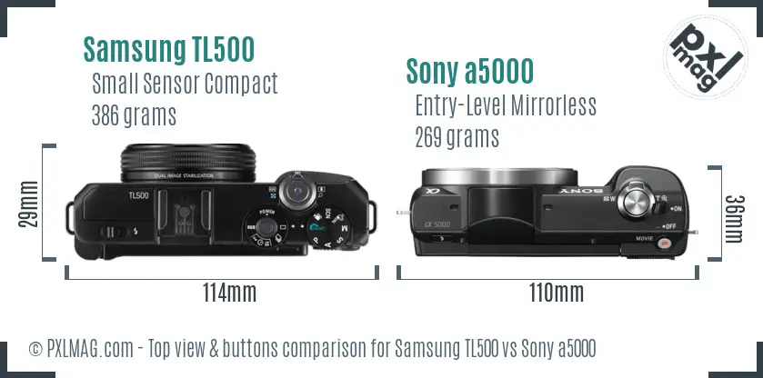 Samsung TL500 vs Sony a5000 top view buttons comparison