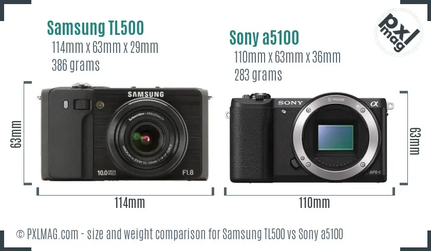 Samsung TL500 vs Sony a5100 size comparison