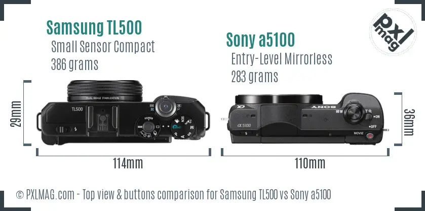 Samsung TL500 vs Sony a5100 top view buttons comparison