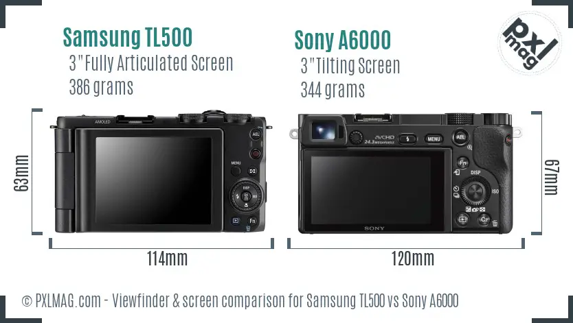 Samsung TL500 vs Sony A6000 Screen and Viewfinder comparison