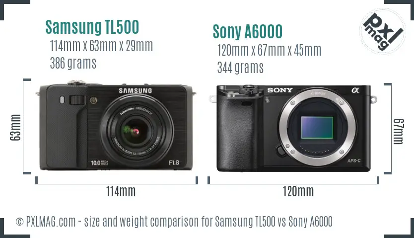 Samsung TL500 vs Sony A6000 size comparison